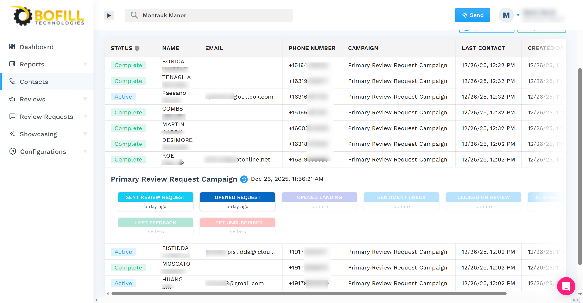 Review request campaign dashboard