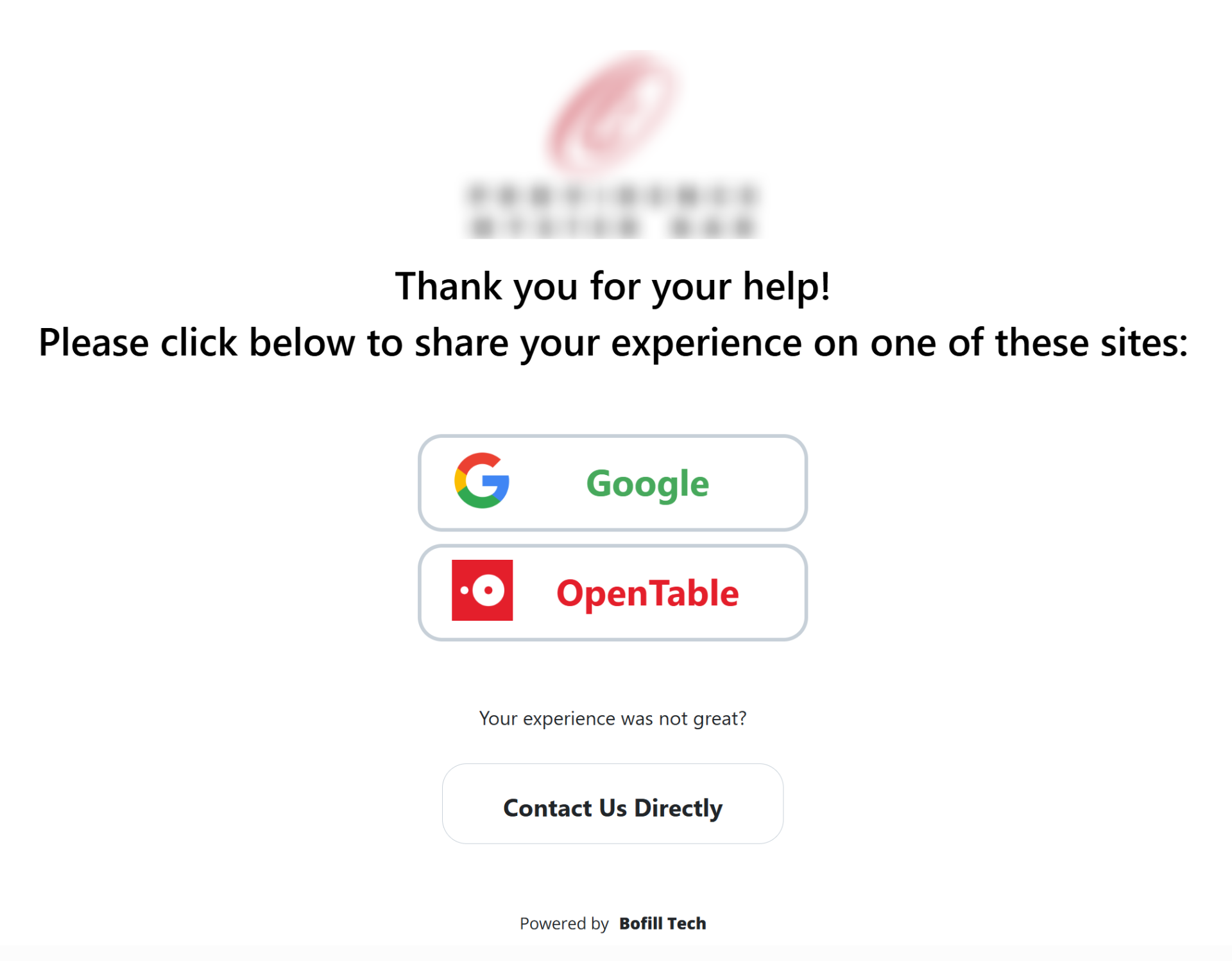 Leave review landing page